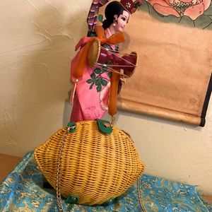 Betsey Johnson Tarty Lemon Straw Crossbody, Yellow